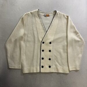 Vintage Ram California Creator Acrylic Knit Cardigan Jacket Large Ivory 70s